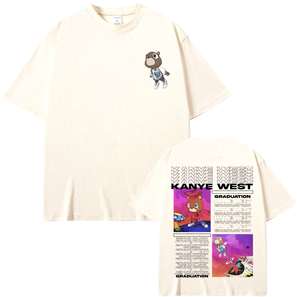 Rapper Kanye West Graduation Bear Double Sided Print T Shirt Men Women Fashion Hip Hop Oversized T-Shirt Men'S Cotton T-Shirts