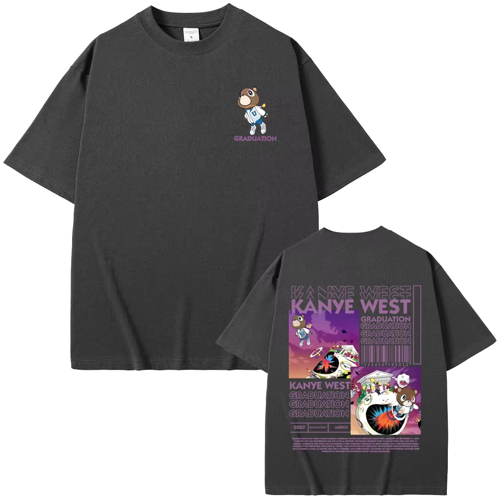 Rapper Kanye West Graduation Bear Double Sided Print T Shirt Men Women Fashion Hip Hop Oversized T-Shirt Men'S Cotton T-Shirts