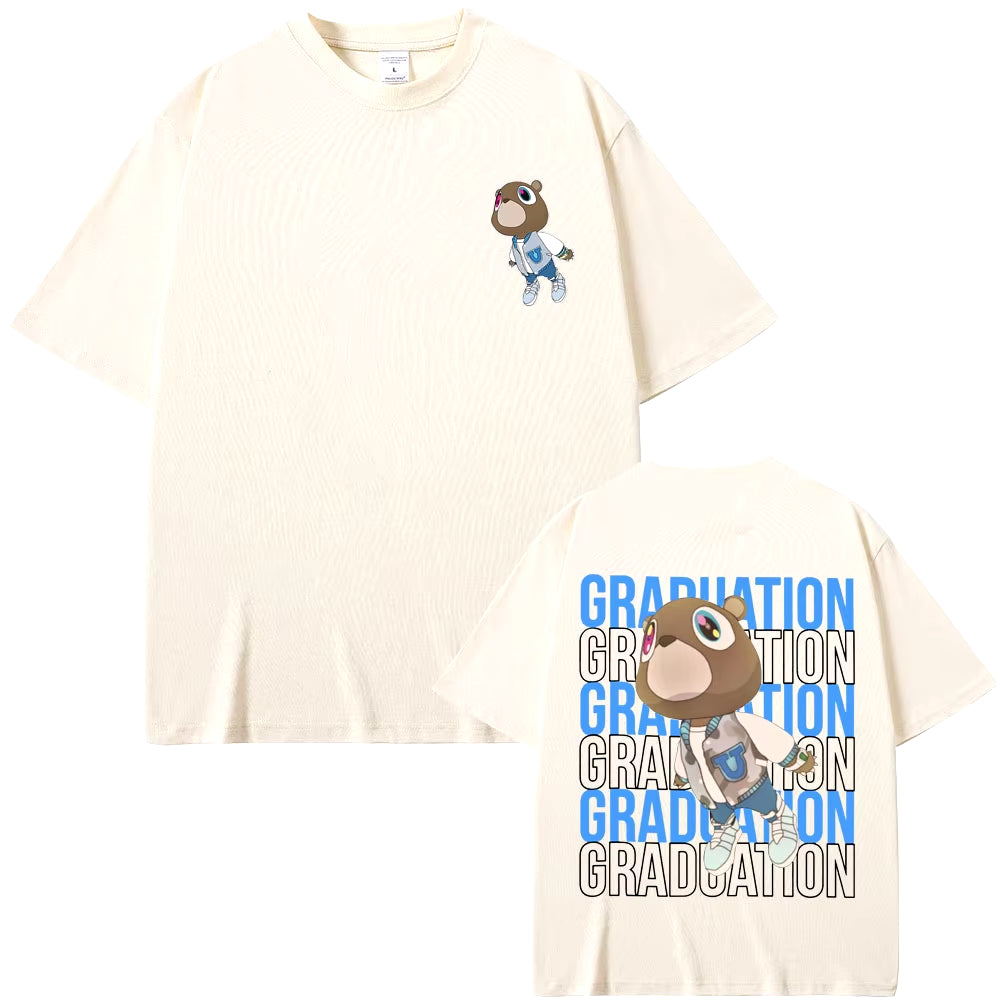 Rapper Kanye West Graduation Bear Double Sided Print T Shirt Men Women Fashion Hip Hop Oversized T-Shirt Men'S Cotton T-Shirts