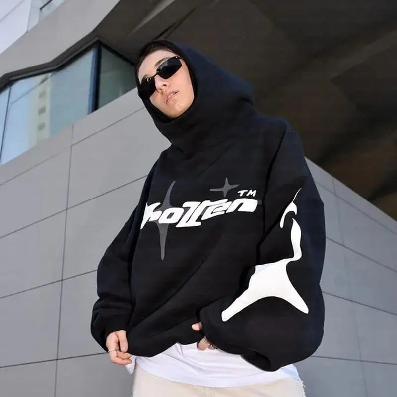 Stay cozy and stylish in our oversized Korean Y2K Harajuku bubble letter hoodies! Perfect for a gothic hip hop vibe or streetwear chic. Grab yours for 2024!