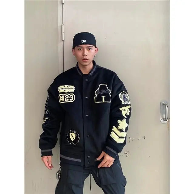 2024 Retro Embroidered Y2K Baseball Jacket for Couples - Stylish Loose Fit Winter Outerwear for Men