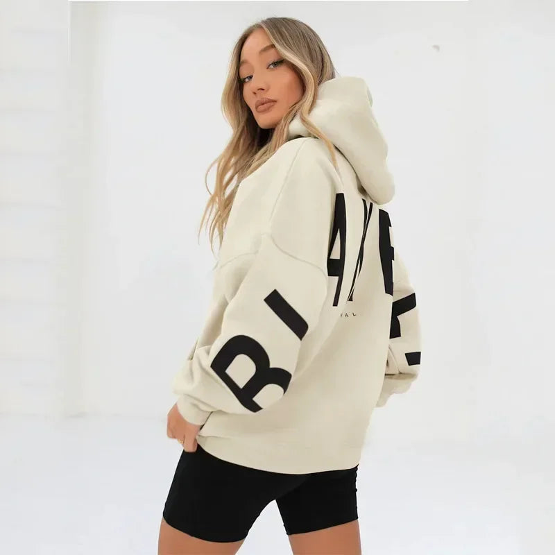 Cozy Chic: Women's Printed Hooded Sweater Pullover for Street Style - 2024 Fashion!