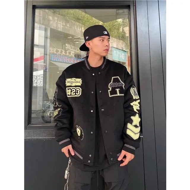 2024 Retro Embroidered Y2K Baseball Jacket for Couples - Stylish Loose Fit Winter Outerwear for Men