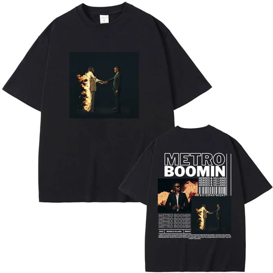 Metro Boomin Heroes & Villains Vintage Black Oversized Hip Hop T-Shirt for Men - Stylish Streetwear