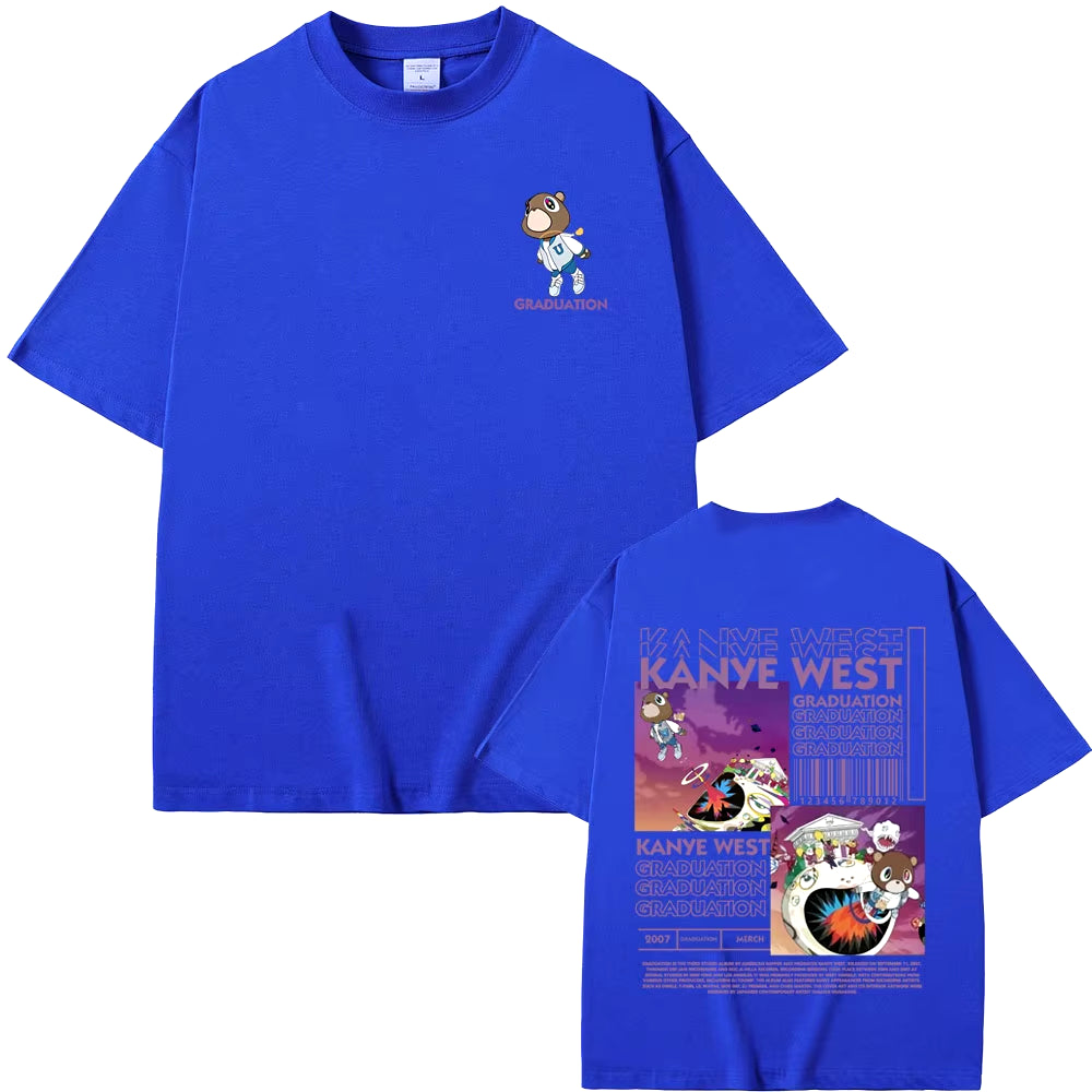 Rapper Kanye West Graduation Bear Double Sided Print T Shirt Men Women Fashion Hip Hop Oversized T-Shirt Men'S Cotton T-Shirts