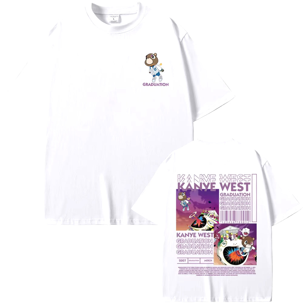 Rapper Kanye West Graduation Bear Double Sided Print T Shirt Men Women Fashion Hip Hop Oversized T-Shirt Men'S Cotton T-Shirts